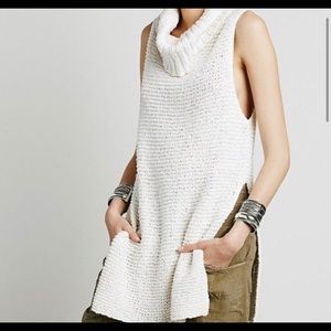 Free People White Horses Mock Neck Knit Tunic